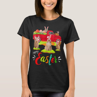 Cute Bunny Persian Cats Riding Red Truck Happy Eas T-Shirt
