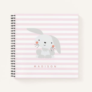 Cute Bunny - Personalised Pink Striped Kids Notebook