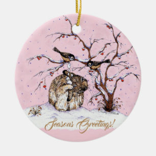 Cute Bunny & Pesky Little Birds! Ceramic Tree Decoration