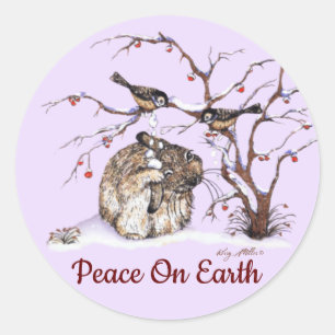 Cute Bunny & Pesky Little Birds! Classic Round Sticker