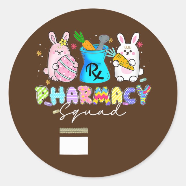 Cute Bunny Pharmacist Pharmacy Squad Happy Easter Classic Round Sticker (Front)