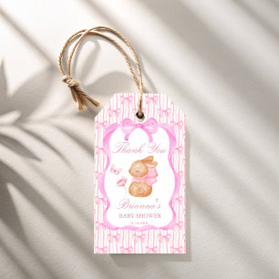 Cute Bunny pink bow border girls baby shower favou Gift Tags