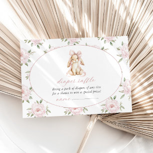 Cute Bunny, Pink Bow, Pink Flowers, Diaper Raffle Enclosure Card
