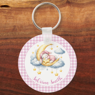Cute Bunny Pink Boy Girl Moon Star Baby Shower Key Ring