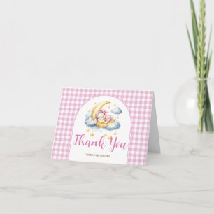 Cute Bunny Pink Boy Girl Moon Star Baby Shower Thank You Card