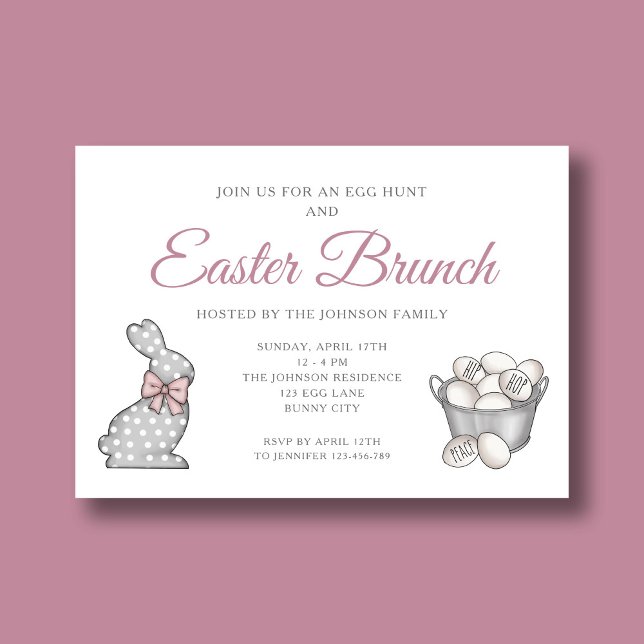 Cute Bunny Pink Easter Brunch Egg Hunt Invitation (Cute Bunny Pink Easter Brunch Egg Hunt Invitation)