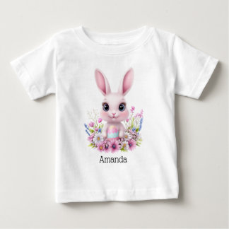 Cute Bunny Pink Flowers with Easter Egg Baby T-Shirt