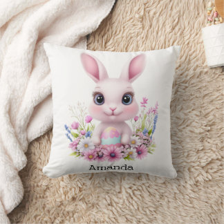 Cute Bunny Pink Flowers with Easter Egg Cushion