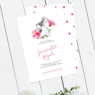 Cute Bunny Pink Girl Baby Shower Invitation