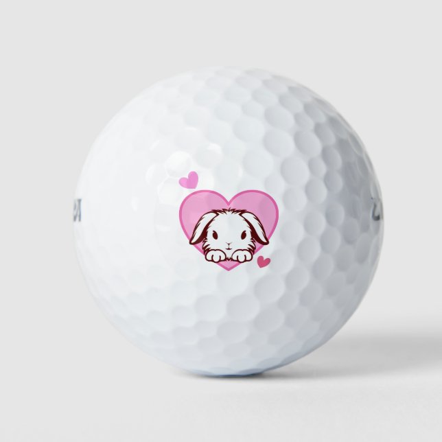 Cute Bunny Pink Heart Golf Balls (Front)