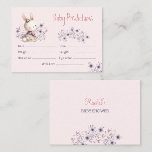 Cute Bunny Pink Purple Girl Baby Shower Game Enclosure Card (Front/Back)
