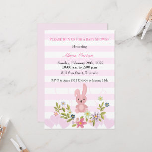 Cute Bunny pink stripes baby girl shower Invitation