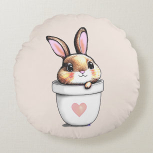 Cute Bunny Plant Pot on Light Champagne Beige Round Cushion