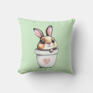 Cute Bunny Plant Pot on Light Lime Green Cushion