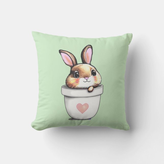 Cute Bunny Plant Pot on Light Lime Green Cushion (Front)