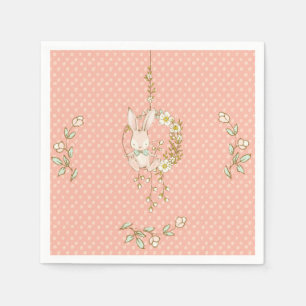 Cute Bunny Polka Dot Floral Baby Shower Napkin
