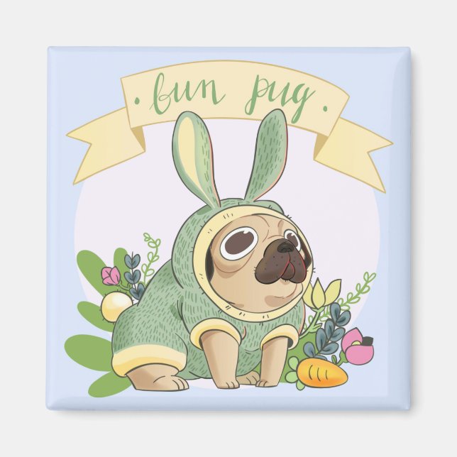 Cute Bunny  Pug Magnet (Front)