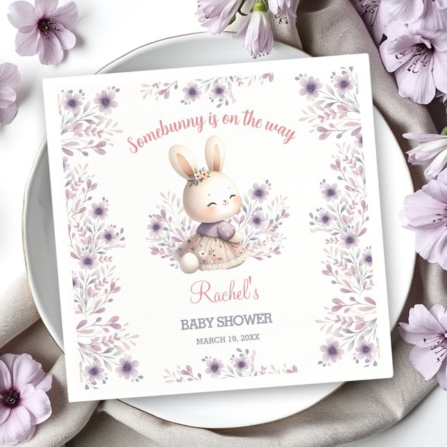 Cute Bunny Purple Pink Floral Girl Baby Shower Napkin (Cute Bunny Purple Pink Floral Girl Baby Shower Napkins)