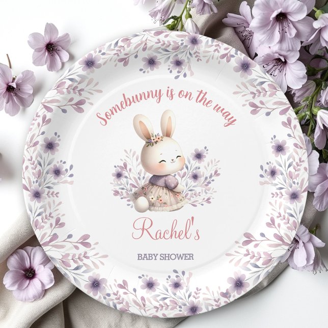 Cute Bunny Purple Pink Floral Girl Baby Shower Paper Plate (Cute Bunny Purple Pink Floral Girl Baby Shower Paper Plates)
