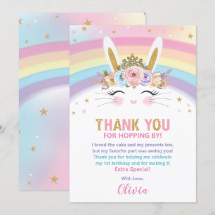Cute Bunny Rabbit 1st Birthday Girl Thank You Card