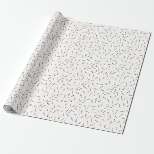 Cute Bunny Rabbit and Carrot Wrapping Paper (Unrolled)