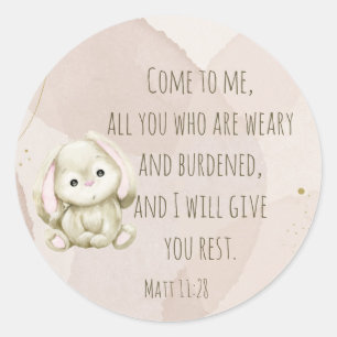 Cute Bunny Rabbit Animal Scripture Matt 11:28 Classic Round Sticker