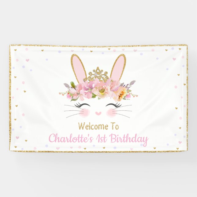 Cute Bunny Rabbit Baby Shower Birthday Back Drop Banner (Horizontal)