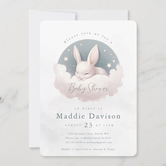 Cute Bunny Rabbit Baby Shower Invitation (Front)