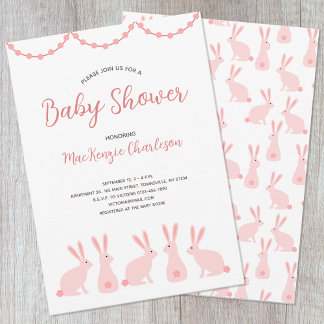 Cute Bunny Rabbit Baby Shower Invitation