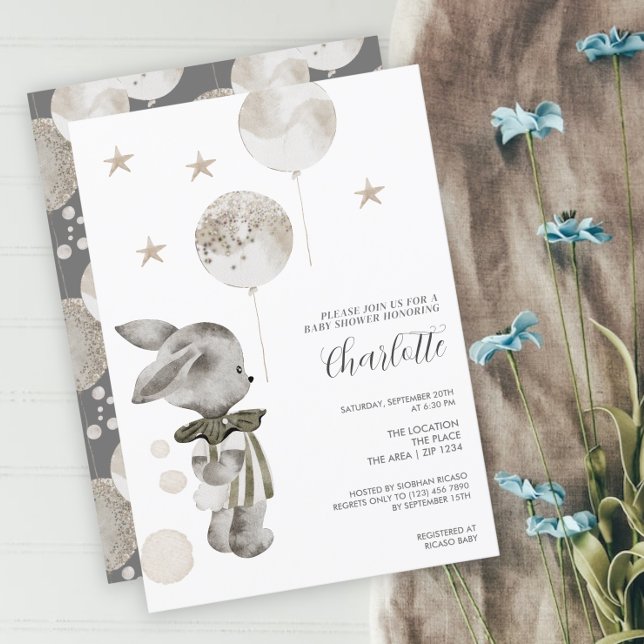 Cute Bunny Rabbit Baby Shower Invitation (Creator Uploaded)