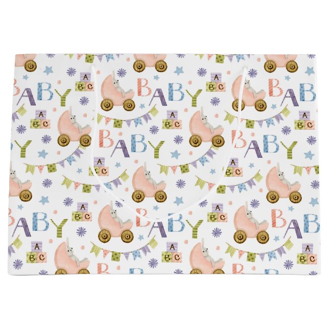 Cute Bunny Rabbit Baby Shower Large Gift Bag (Front)