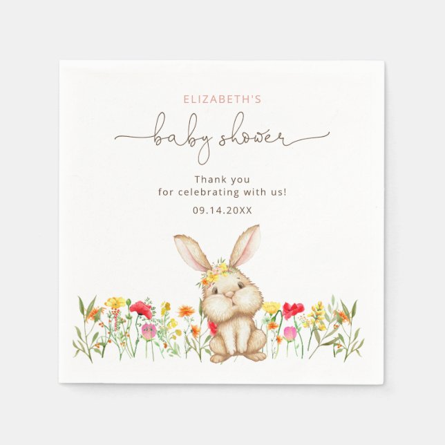 Cute Bunny Rabbit Baby Shower Napkins (Front)