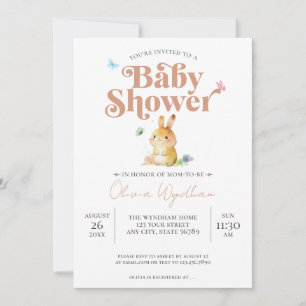Cute Bunny Rabbit Baby Shower Neutral Invitation