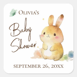 Cute Bunny Rabbit Baby Shower Personalised Square Sticker
