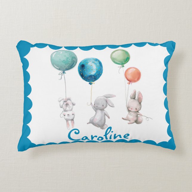 Cute Bunny Rabbit Balloon Lumbar Decorative Cushion (Front)