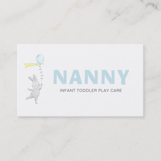 *~* Cute Bunny Rabbit Balloon Nanny Business Card (Front)
