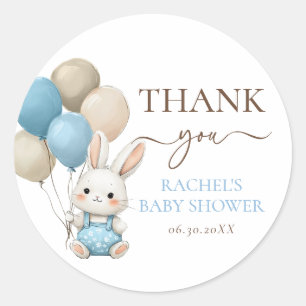 Cute Bunny Rabbit Balloons Blue Boy Baby Shower Classic Round Sticker
