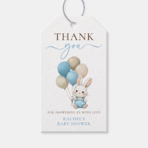 Cute Bunny Rabbit Balloons   Blue Boy Baby Shower Gift Tags