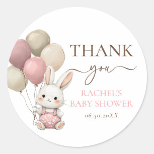 Cute Bunny Rabbit Balloons   Pink Girl Baby Shower Classic Round Sticker