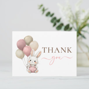 Cute Bunny Rabbit Balloons   Pink Girl Baby Shower Thank You Card