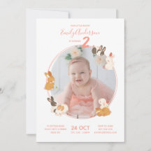Cute Bunny Rabbit Birthday Baby Shower Invitation