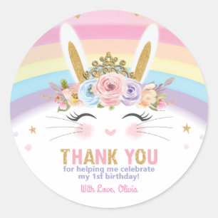 Cute Bunny Rabbit Birthday Thank You Favour Classic Round Sticker