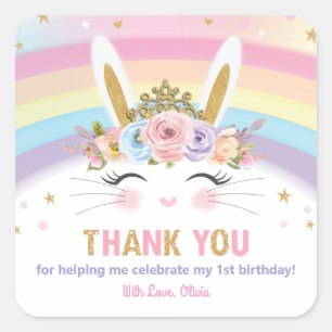 Cute Bunny Rabbit Birthday Thank You Favour Square Sticker