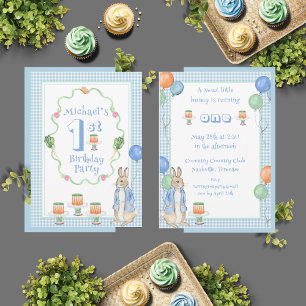 Cute Bunny Rabbit Blue 1st Birthday Party Invitation
