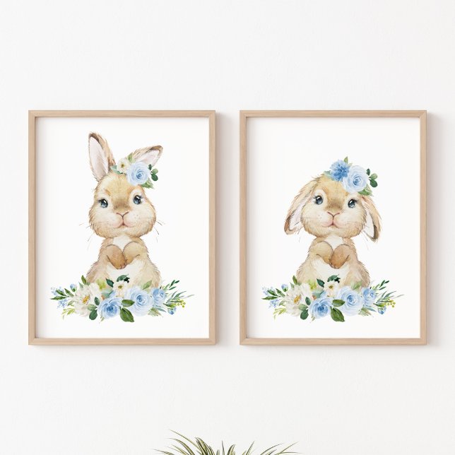 Cute Bunny, Rabbit, Blue Flowers, Boy Nursery (Creator Uploaded)
