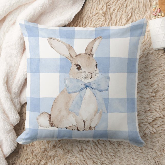Cute Bunny Rabbit Blue Plaid Vintage  Cushion (Blanket)