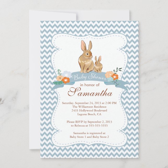 Cute Bunny Rabbit Boy Baby Shower Invitations (Front)