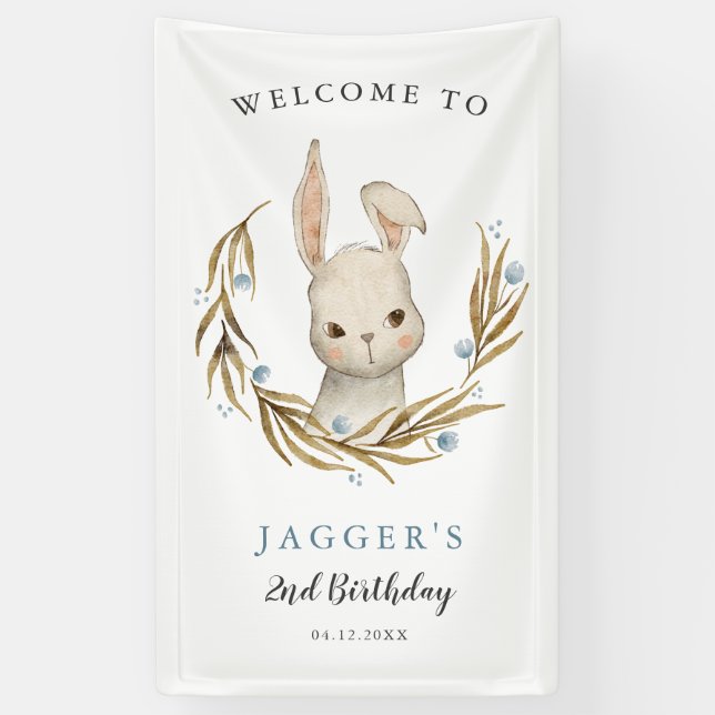 Cute Bunny Rabbit Boy Birthday Party Welcome Banner (Vertical)