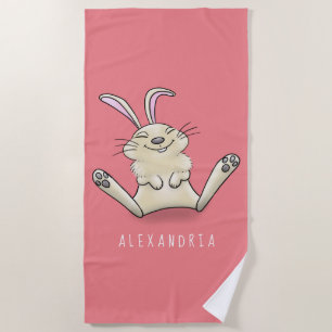 Cute bunny rabbit cartoon illustration beach towel