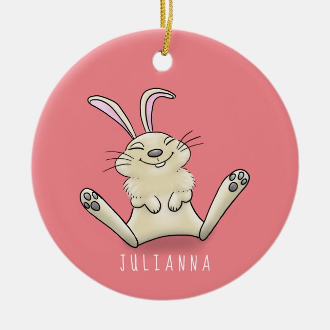 Cute bunny rabbit cartoon illustration ceramic tree decoration (Front)
